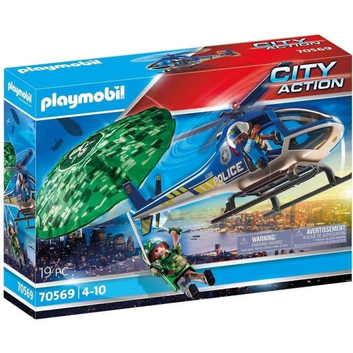 Игровой набор с элементами конструктора Playmobil City Action Полицейский вертолет Погоня с парашютом 70569
