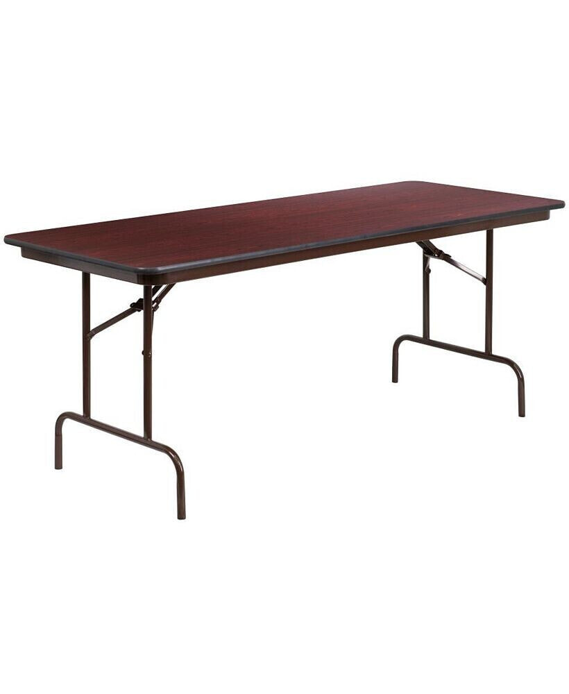 EMMA+OLIVER 6-Foot Mahogany Melamine Laminate Folding Banquet Table