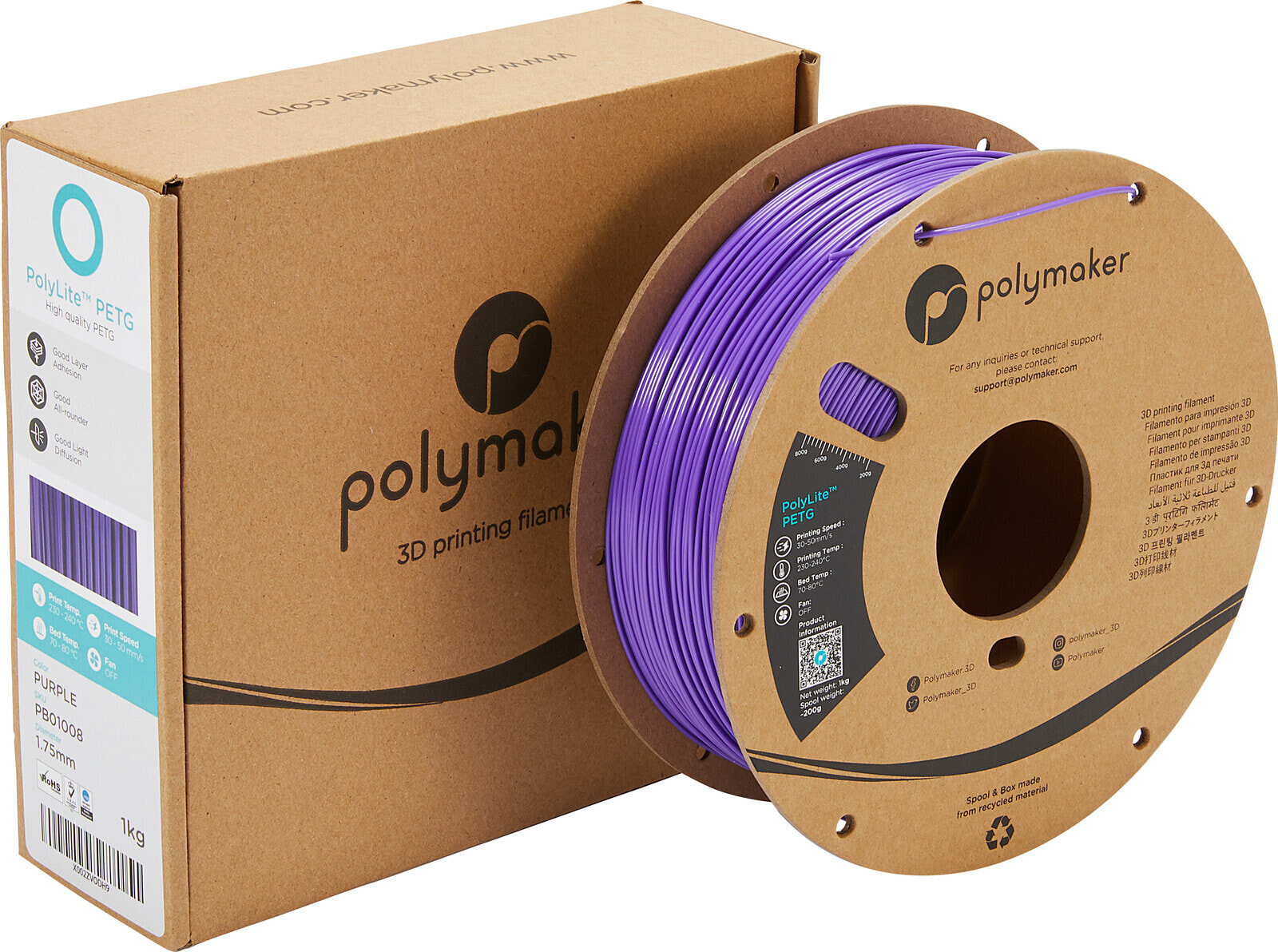 Polymaker PB01008 PolyLite Filament PETG hitzebeständig hohe Zugfestigkeit 1.75 mm 1000 g
