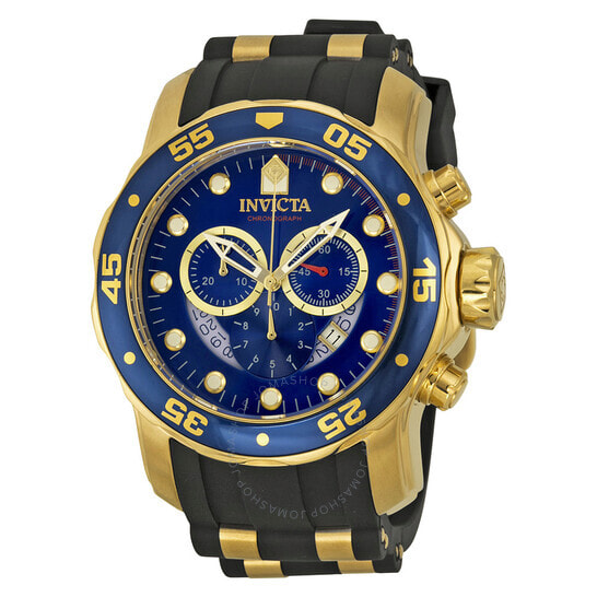 Мужские наручные часы с черным браслетом  Invicta Chronograph Blue Dial Black Rubber Mens Watch 6983