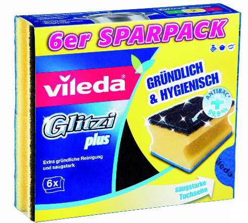 Vileda Glitzi Plus w/ Antibac 6 Multipack салфетка для протирания Черный, Синий, Желтый 6 шт 1045