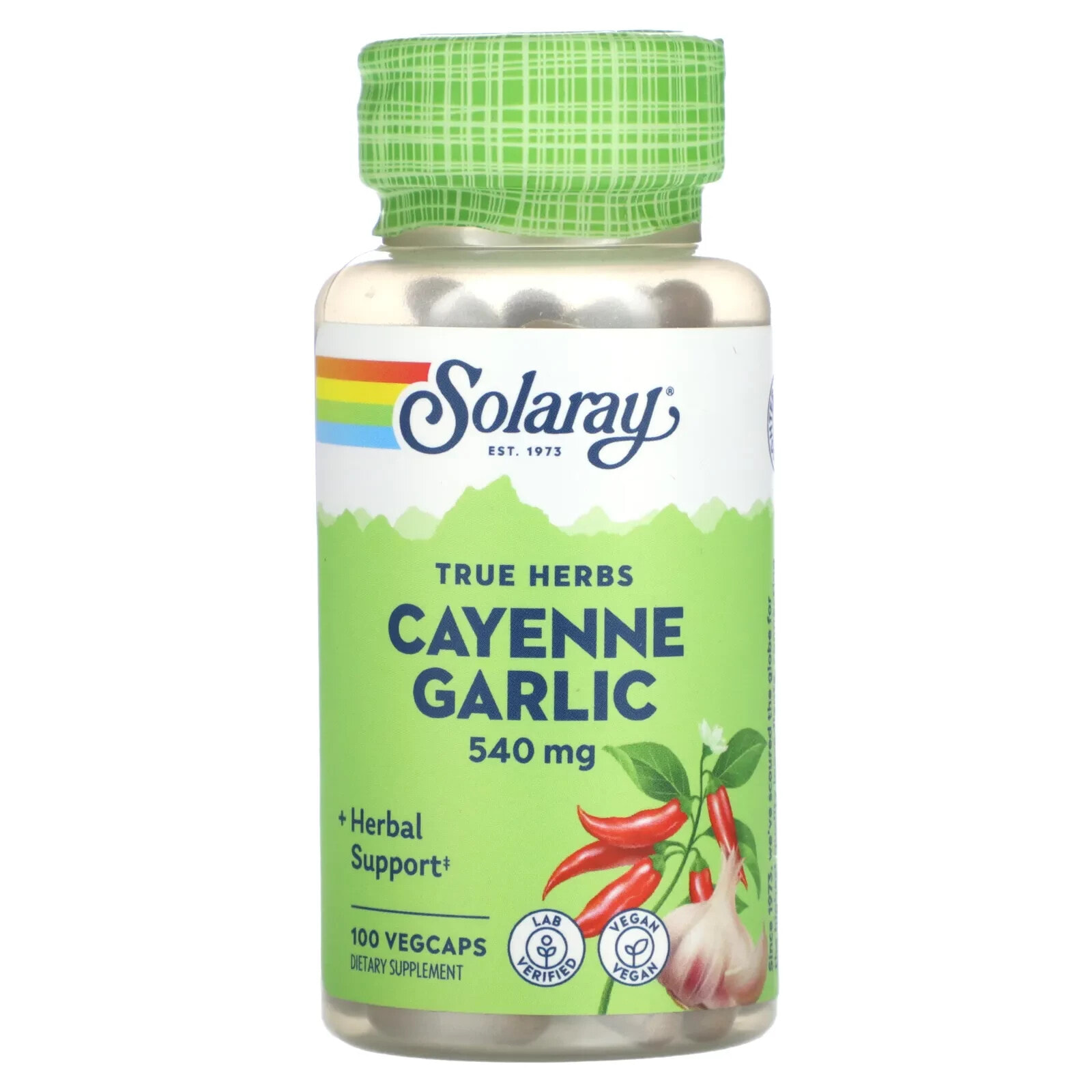 Solaray, True Herbs, кайенский чеснок, 540 мг, 100 вегетарианских капсул