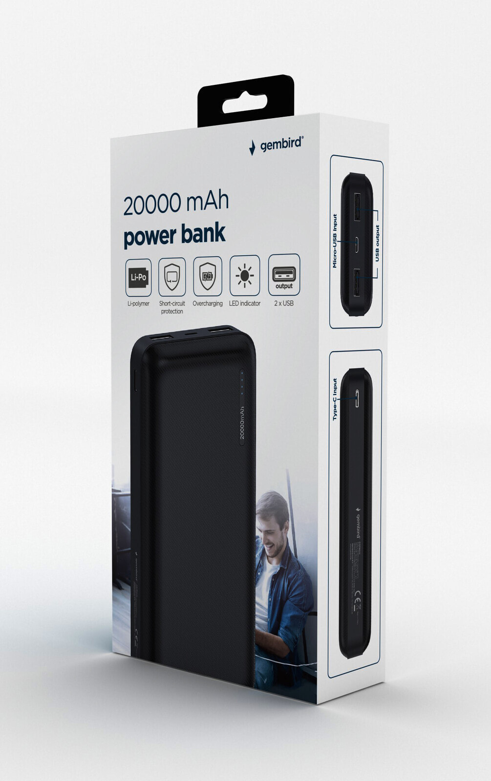 Gembird Powerbank 20.000 mAh USB schwarz