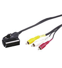 Wentronic Adapter Cable - SCART to Composite Audio/Video - IN/OUT - 3 m - SCART (21-pin) - 3 x RCA - Male - Male - Angled