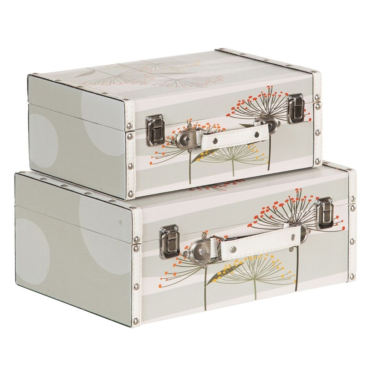 Set of Chests 34,5 x 24,5 x 14 cm Flowers Canvas DMF (2 Pieces)