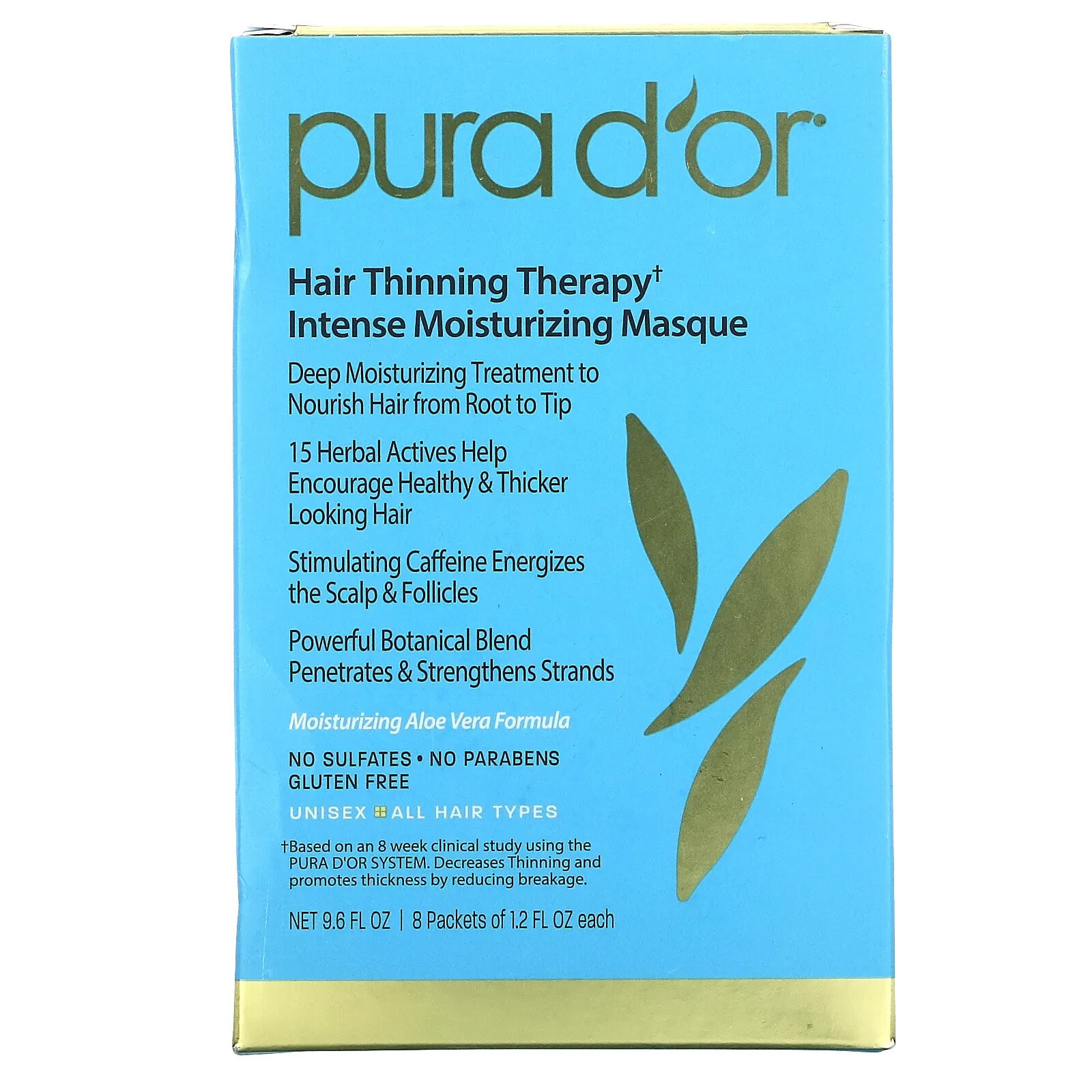 Pura D'or Hair Thinning Therapy Intense Moisturizing Mask Увлажняющая маска для всех типов волос 8 пакетов 36 мл