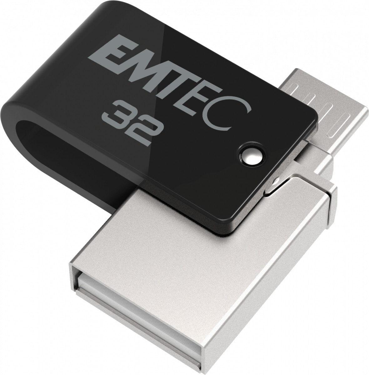 Emtec T260B, 32 ГБ, Тип USB-A/Micro-USB, 2,0, 15 МБ/с, Поворотный, Черный, Нержавеющая сталь
