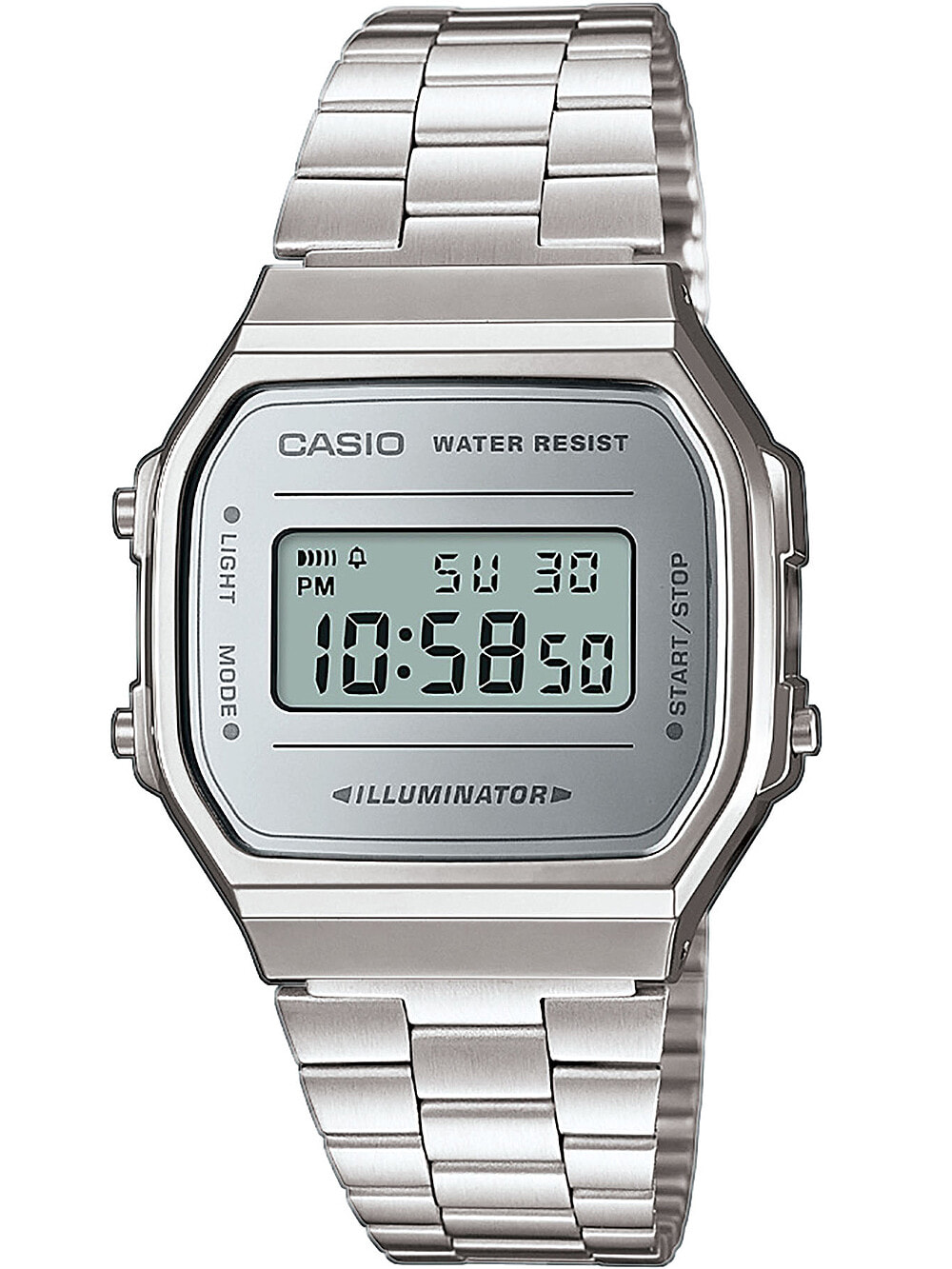 Мужские наручные электронные часы с серебряным браслетом Casio A168WEM-7EF Vintage Iconic 36mm