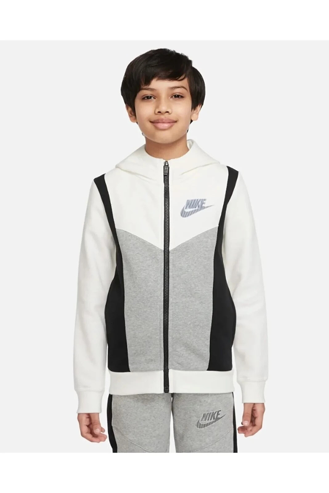 Sportswear Fleece Tam Boy Fermuarlı Genç Çocuk (erkek) Kapüşonlu Üstü