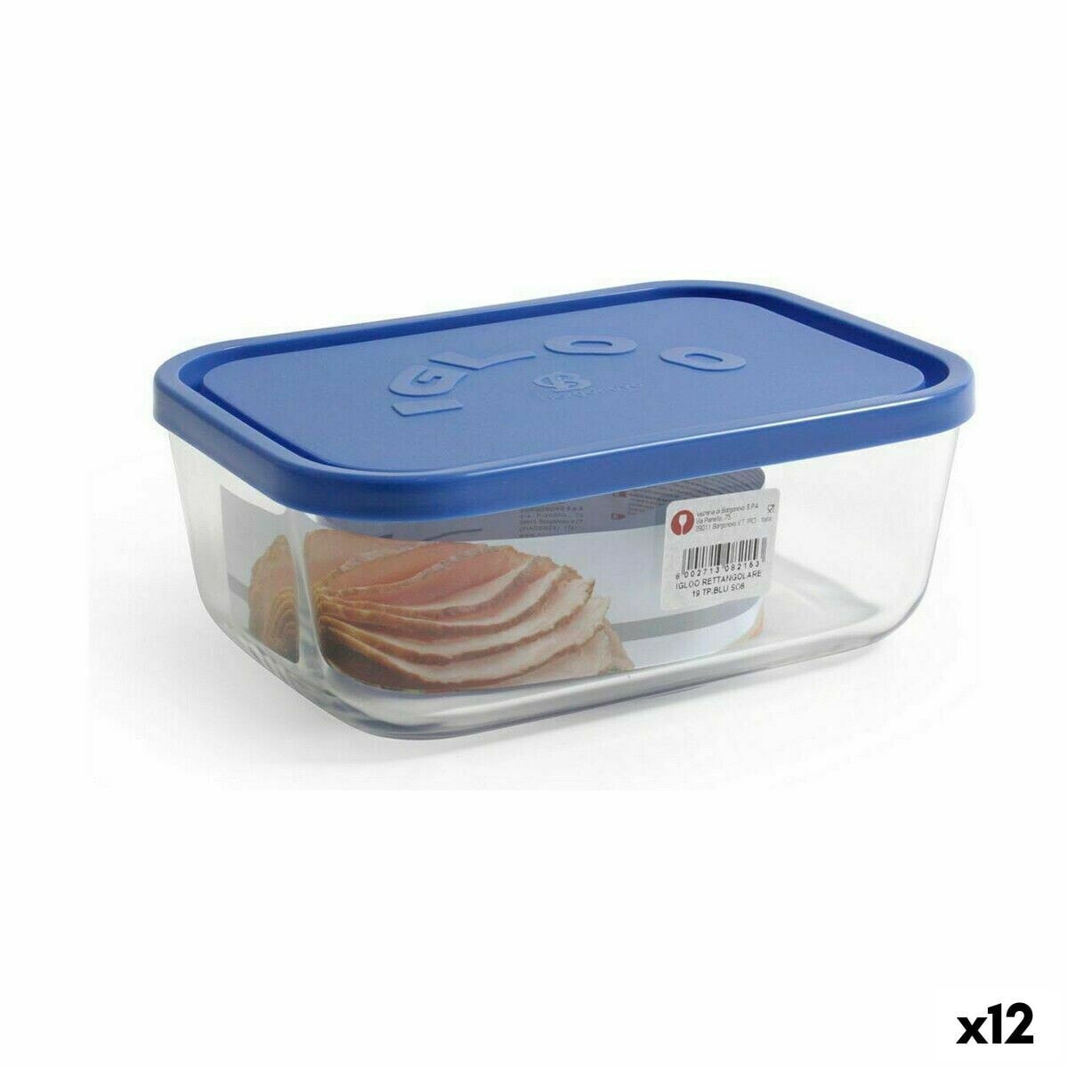 Lunch box Borgonovo Blue Rectangular 1,3 L 19 x 13,5 x 7,2 cm (12 Units)