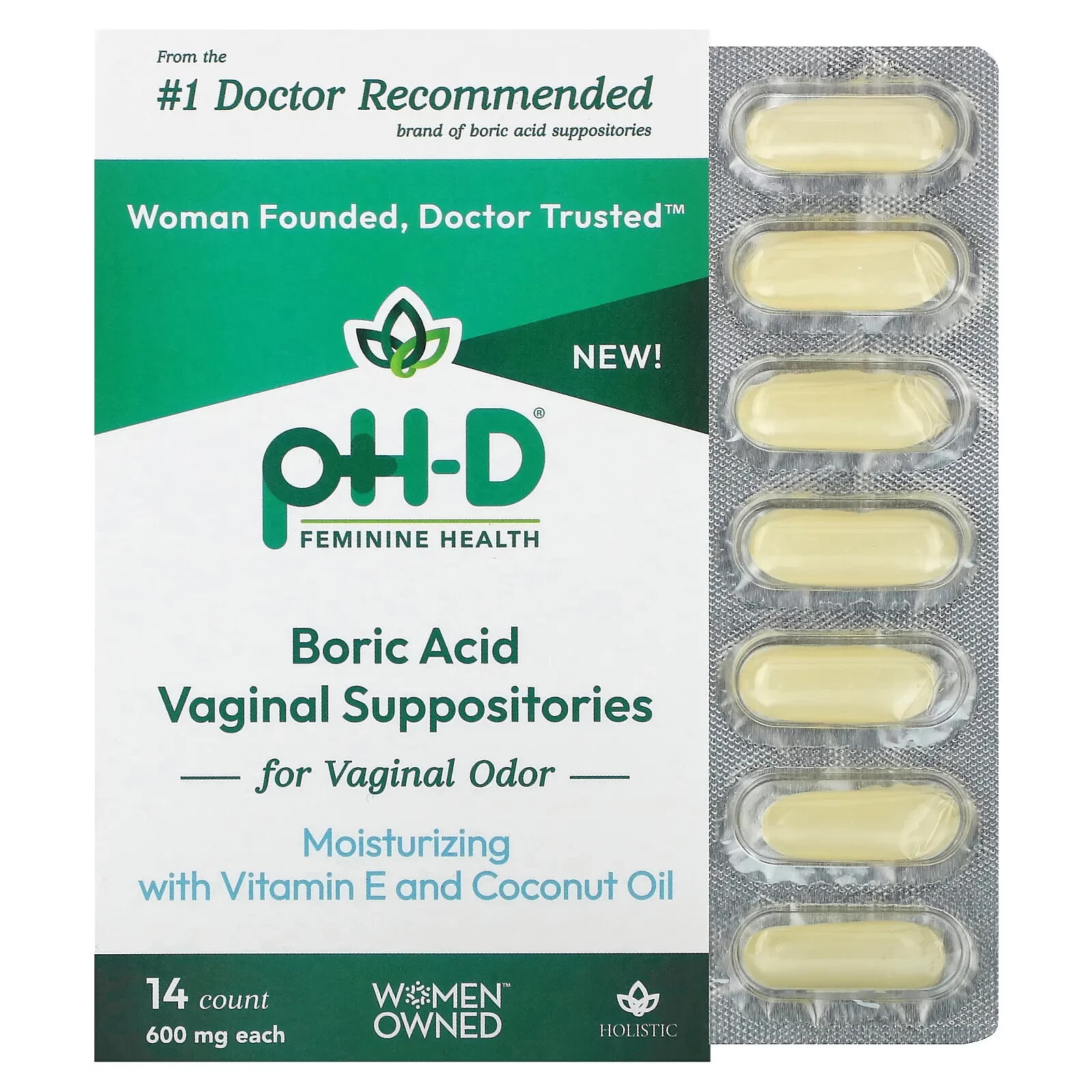 Boric Acid, Vaginal Suppositories, 600 mg, 14 count