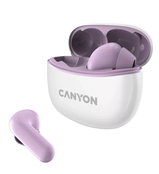 Canyon Kompiuterio kolon?l?s Canyon TWS-5 Bluetooth headset, with microphone, BT V5.3 JL 6983D4, Frequence Response:20Hz-20kHz, battery EarBud 40mAh*2+Charging Case 500mAh, type-C kabelio ilgis 0.24m, size: 58.5*52.91*25.5mm, 0.036kg, Violetin?