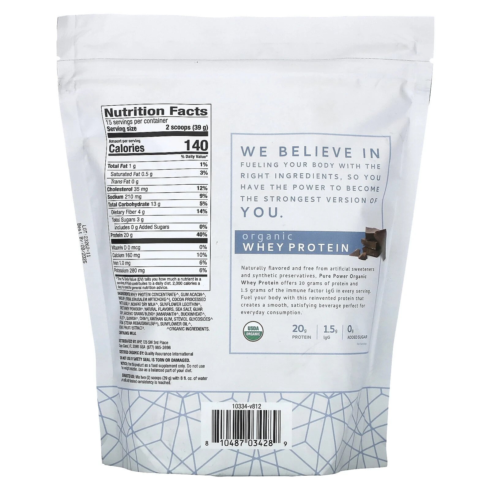 Pure Power, Organic Whey Protein, Chocolate, 1 lb 4.6 oz (585 g)