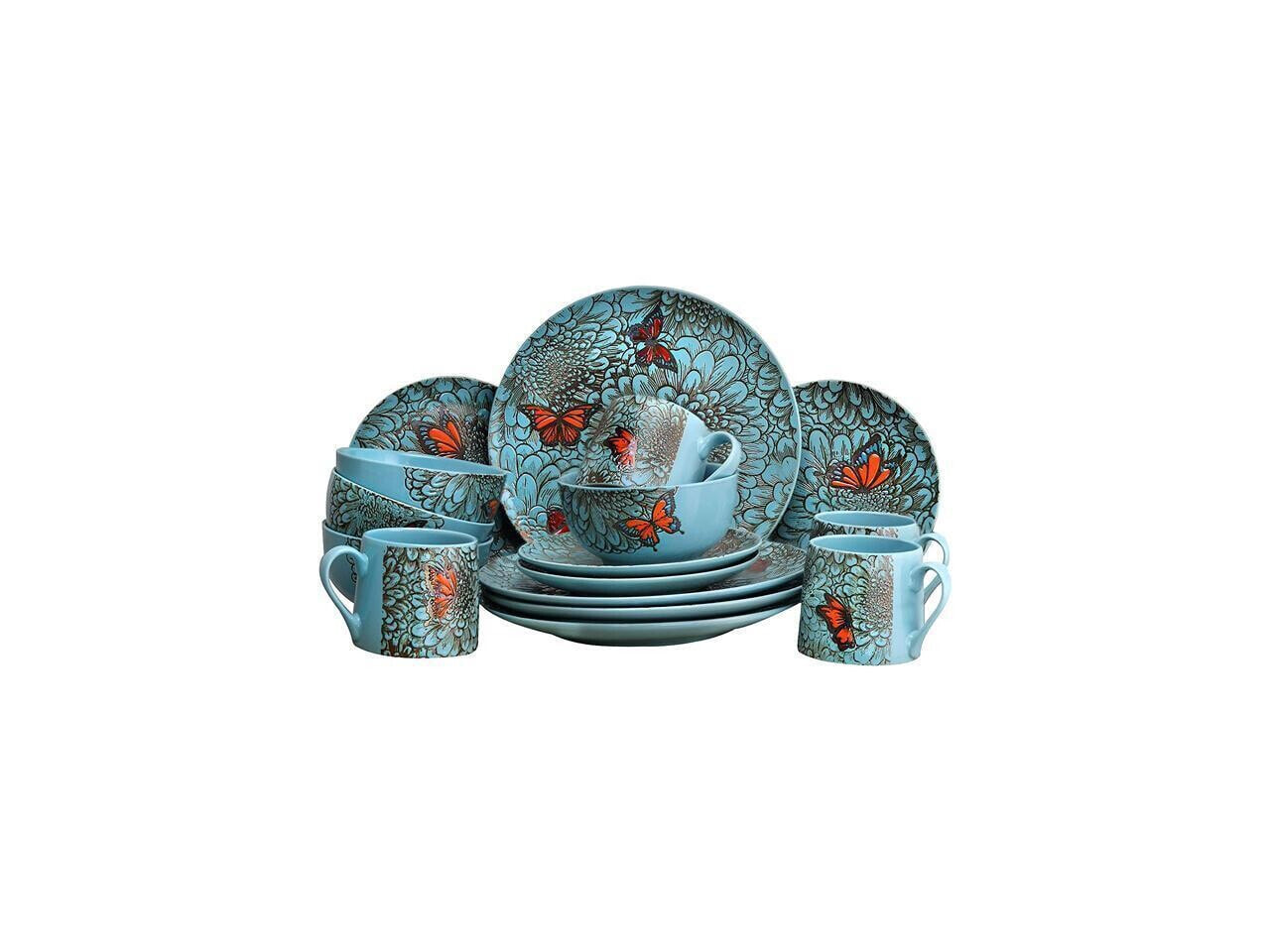 Elama Butterfly Garden 16 Piece Stoneware Dinnerware Set