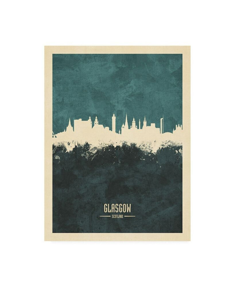 Trademark Global michael Tompsett Glasgow Scotland Skyline Teal Canvas Art - 15.5