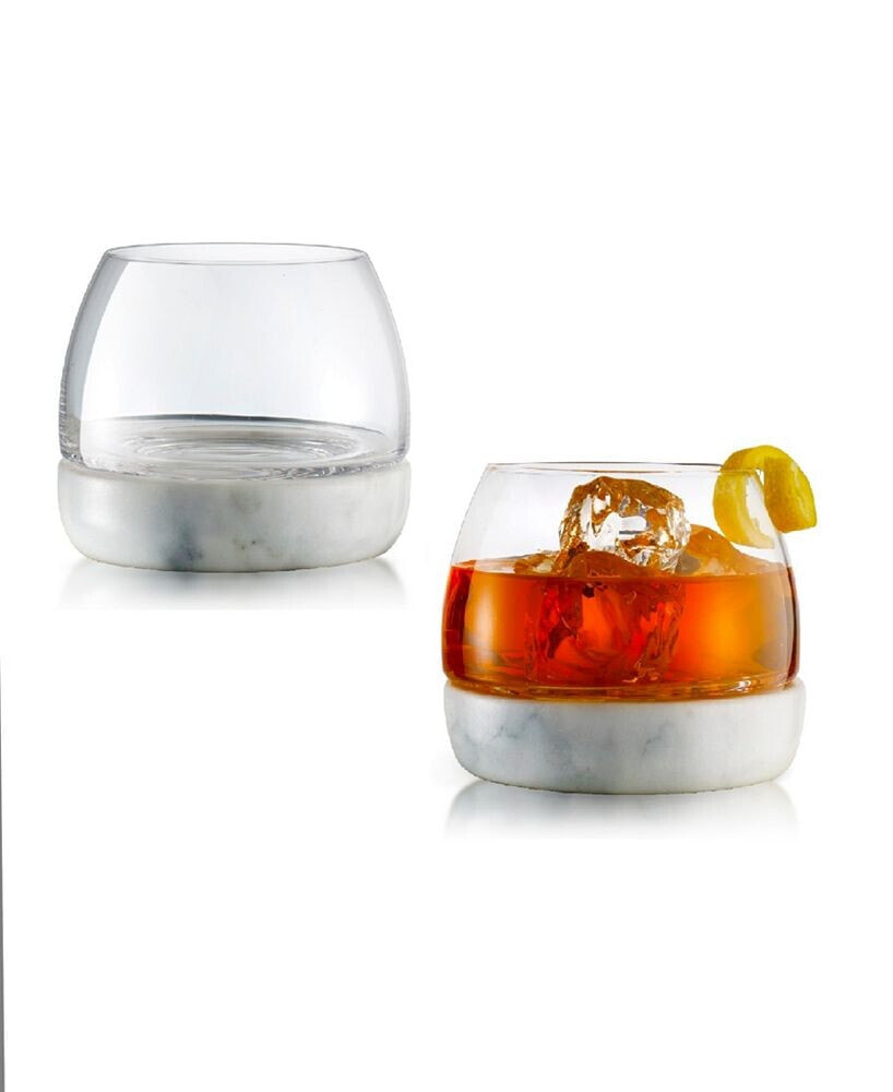 Qualia Glass marble Whisky Glasses, Set of 2, 11 Oz