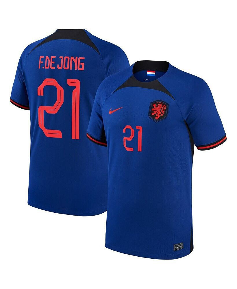 Men's Frenkie de Jong Blue Netherlands National Team 2022/23 Away Breathe Stadium Replica Player Jersey