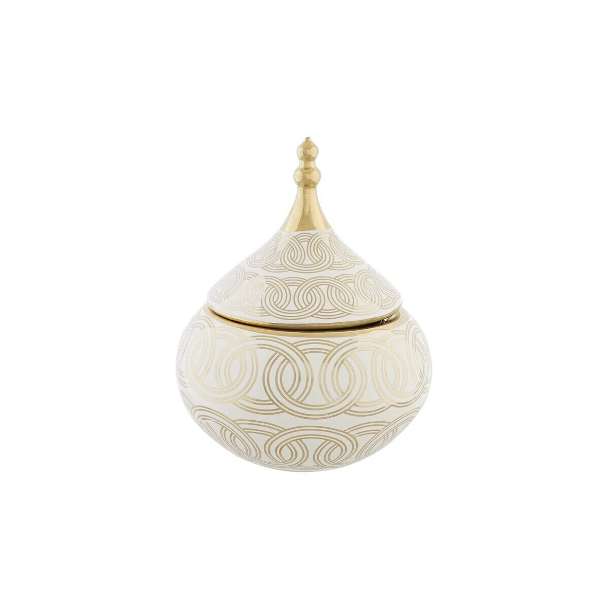 Tibor DKD Home Decor White Golden Porcelain Oriental Chromed 18 x 18 x 22 cm