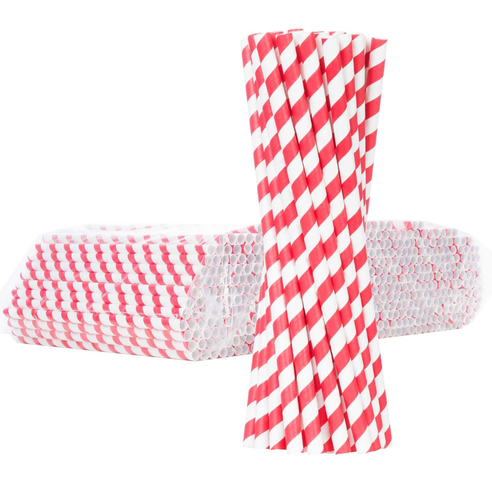 Paper straws BIO ecological PAPER STRAWS thick 8 / 205mm - white-red 500 pcs.