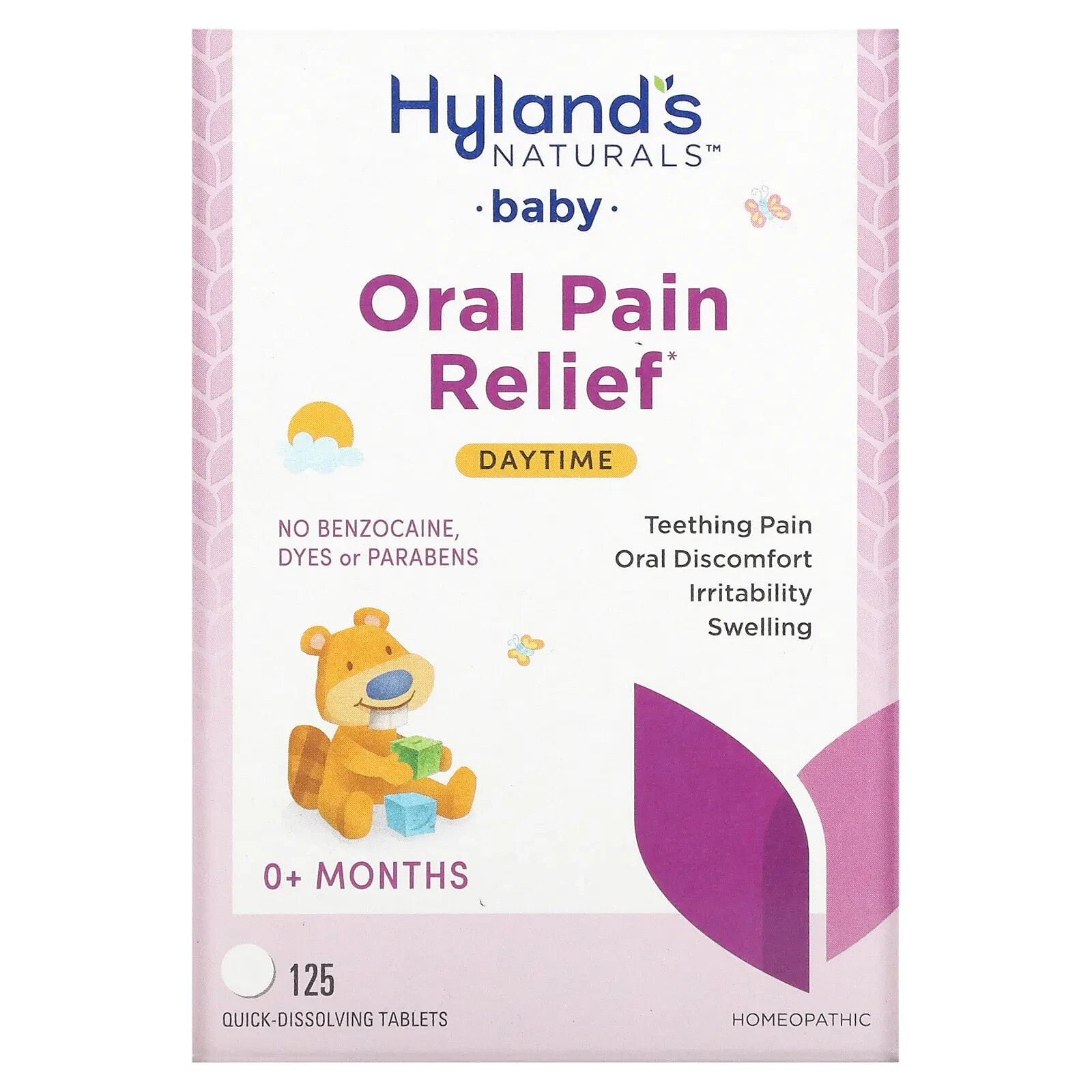Hyland's Naturals, Baby, Oral Pain Relief, Daytime, 0+ Months, 125 Quick-Dissolving Tablets