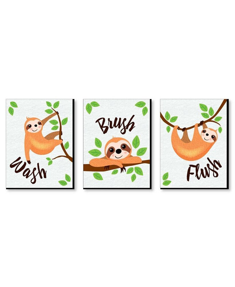 Big Dot of Happiness let's Hang - Sloth - Wall Art - 7.5 x 10 in - Set of 3 Signs - Wash Brush Flush