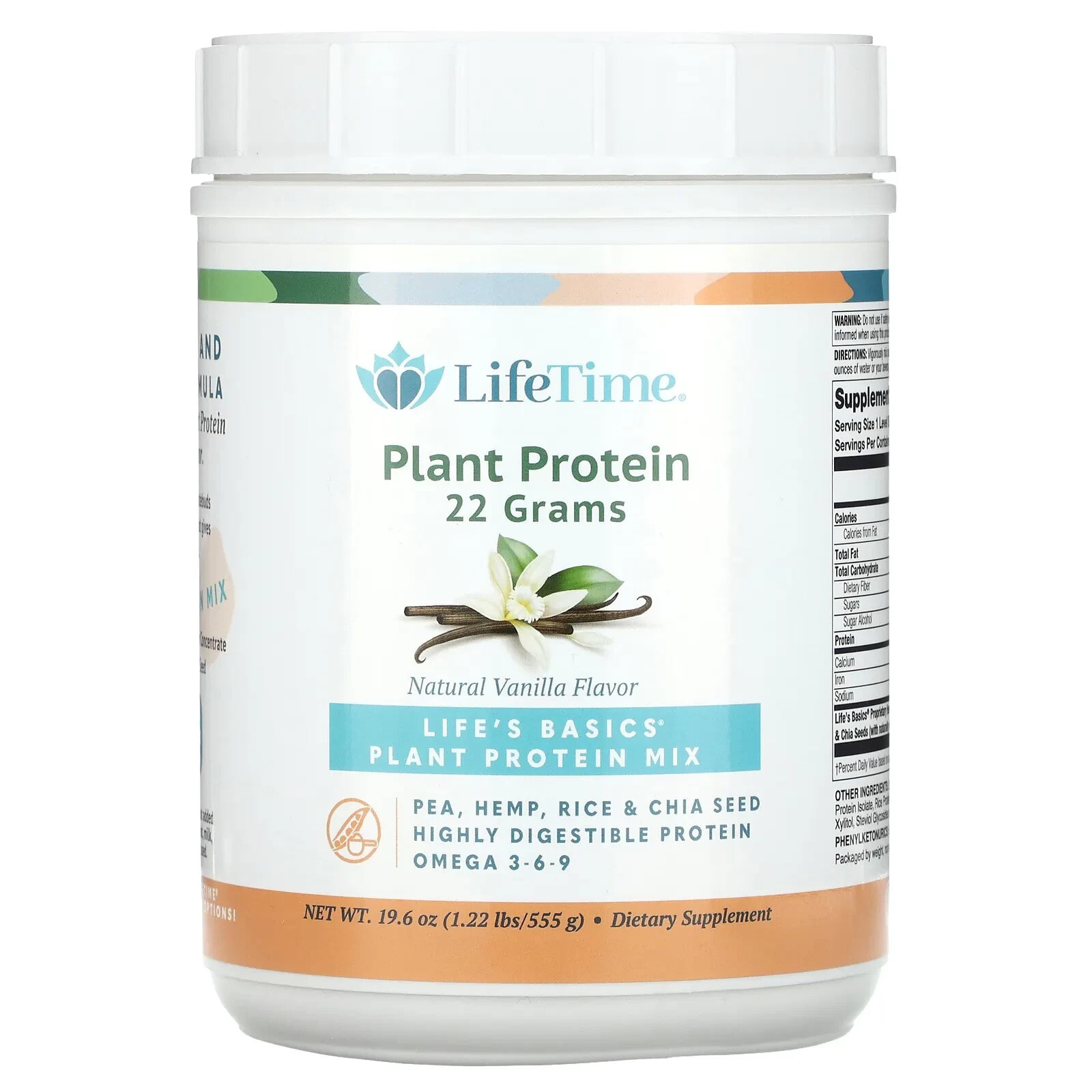 LifeTime Vitamins, Life's Basics, Plant Protein Mix, Unsweetened, Natural Vanilla, 17.57 oz (498 g)