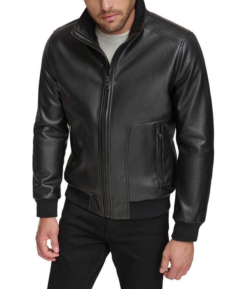 Calvin Klein men's Faux-Leather Bomber Jacket