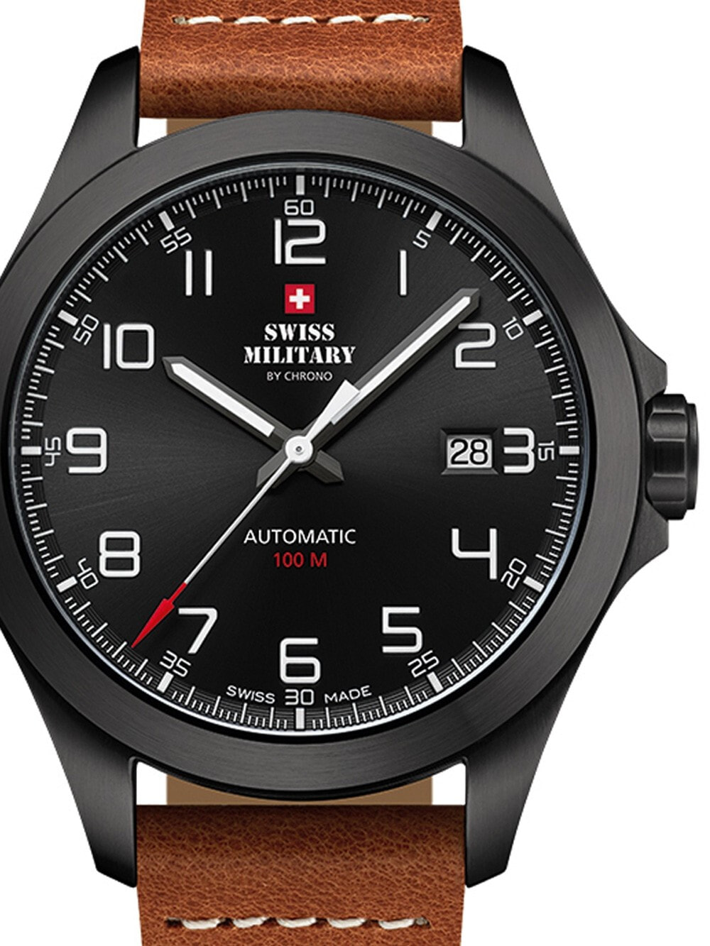 Мужские наручные часы с коричневым кожаным ремешком Swiss Military SMA34077.05 Automatic 42mm 10ATM