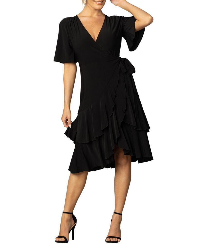 Kiyonna women's Miranda Double Ruffle Wrap Dress with Sleeves