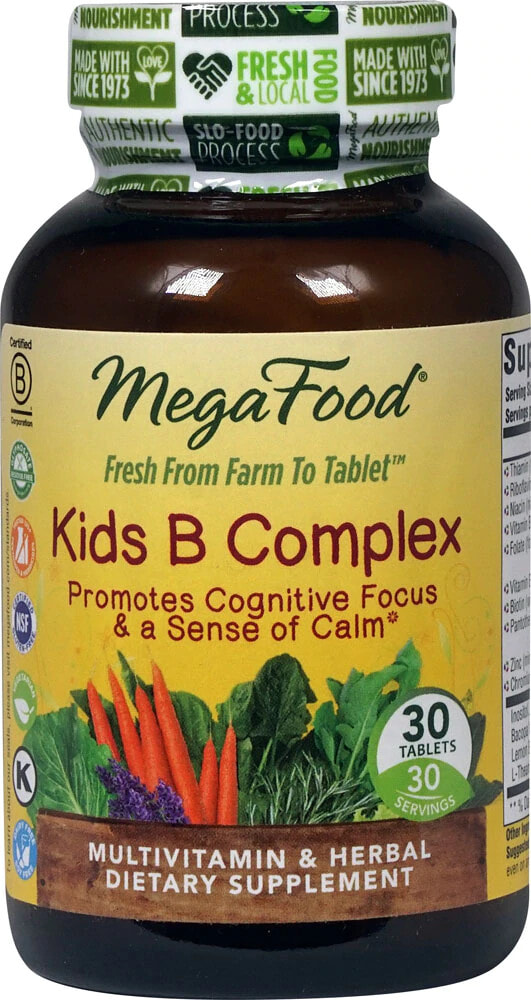 MegaFood Kid's B Complex Детский комплекс витаминов группы В, без глютена, сои и красителей 30 таблеток