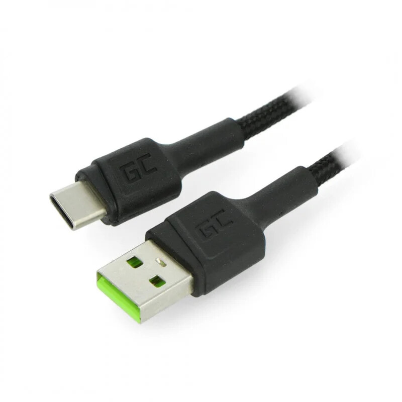 Кабель USB 2.0 для быстрой зарядки Green Cell Ray Тип A - USB 2.0 тип C с подсветкой - 1,2 м черный с оплеткой