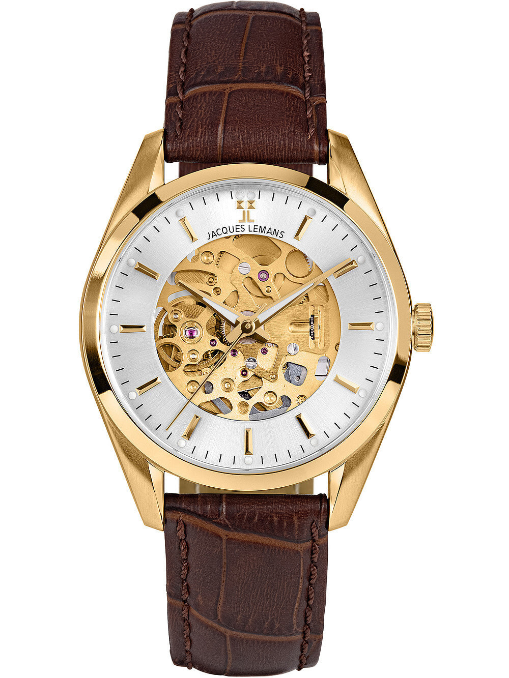 Мужские наручные часы с коричневым кожаным ремешком  Jacques Lemans 1-2087E Derby automatic 40mm 5ATM