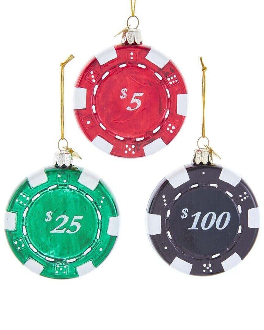 Kurt Adler Set Of 3 3.25In Noble Gems Casino Chips Ornaments Multicolor