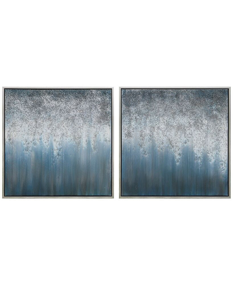 Blue Rain Textured Metallic Hand Painted Wall Art Set by Martin Edwards, 36