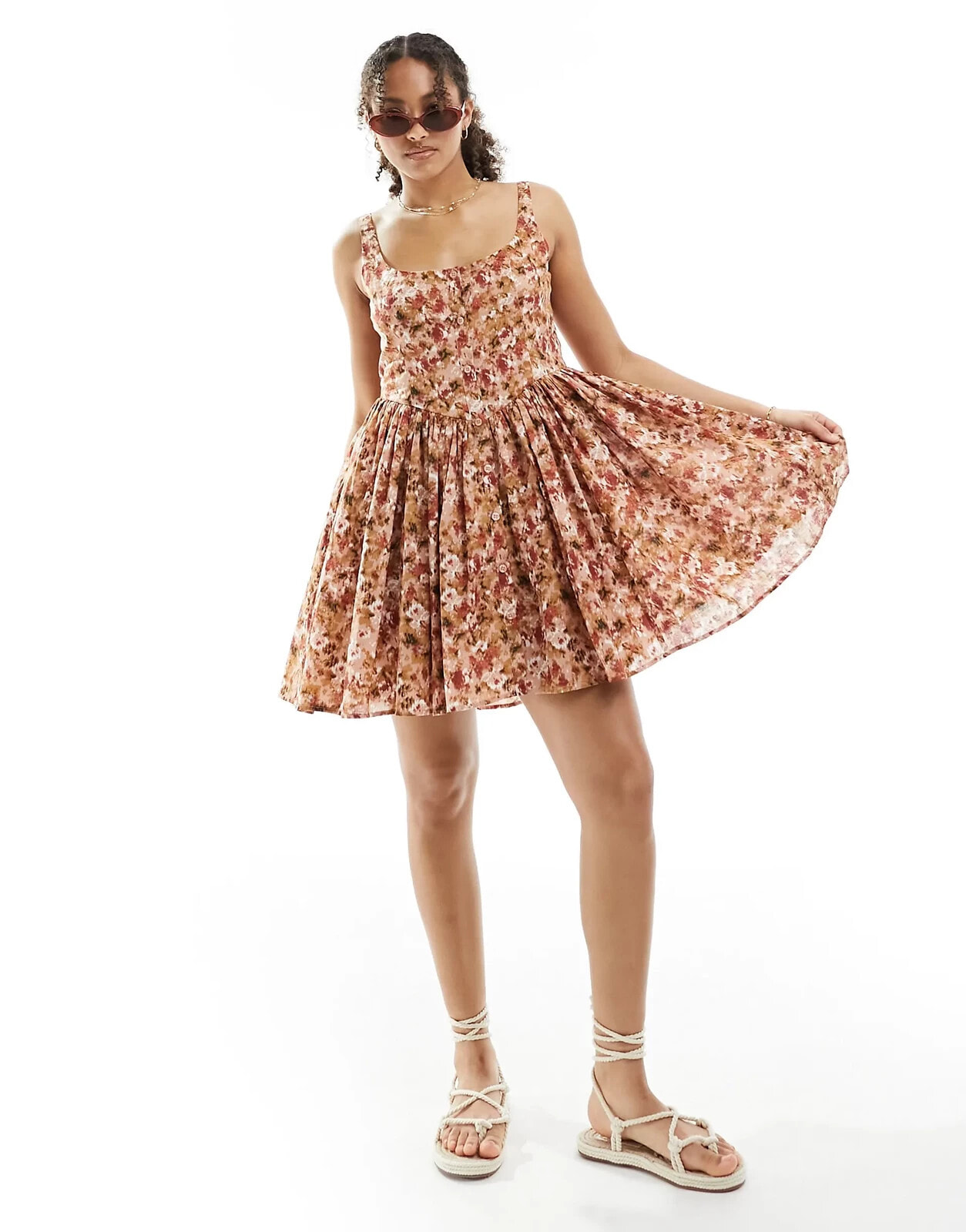 ASOS DESIGN voile picnic mini sundress in blurred floral print