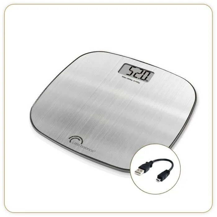 Напольные весы LITTLE BALANCE 8416 Inox Soft USB, Waage ohne Batterie, USB aufladbar, 180 kg / 100 g, Edelstahl
