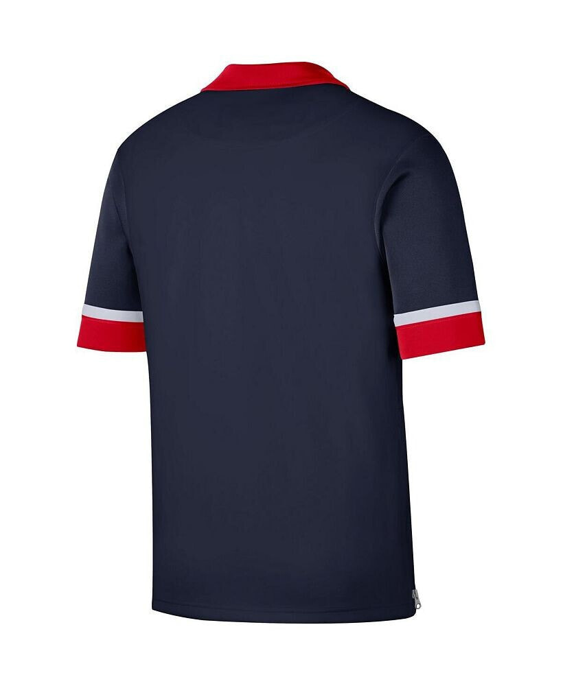 Nike men's Navy, Red Philadelphia 76ers 2021/22 City Edition Therma Flex Showtime Short Sleeve Full-Snap Collar Jacket
