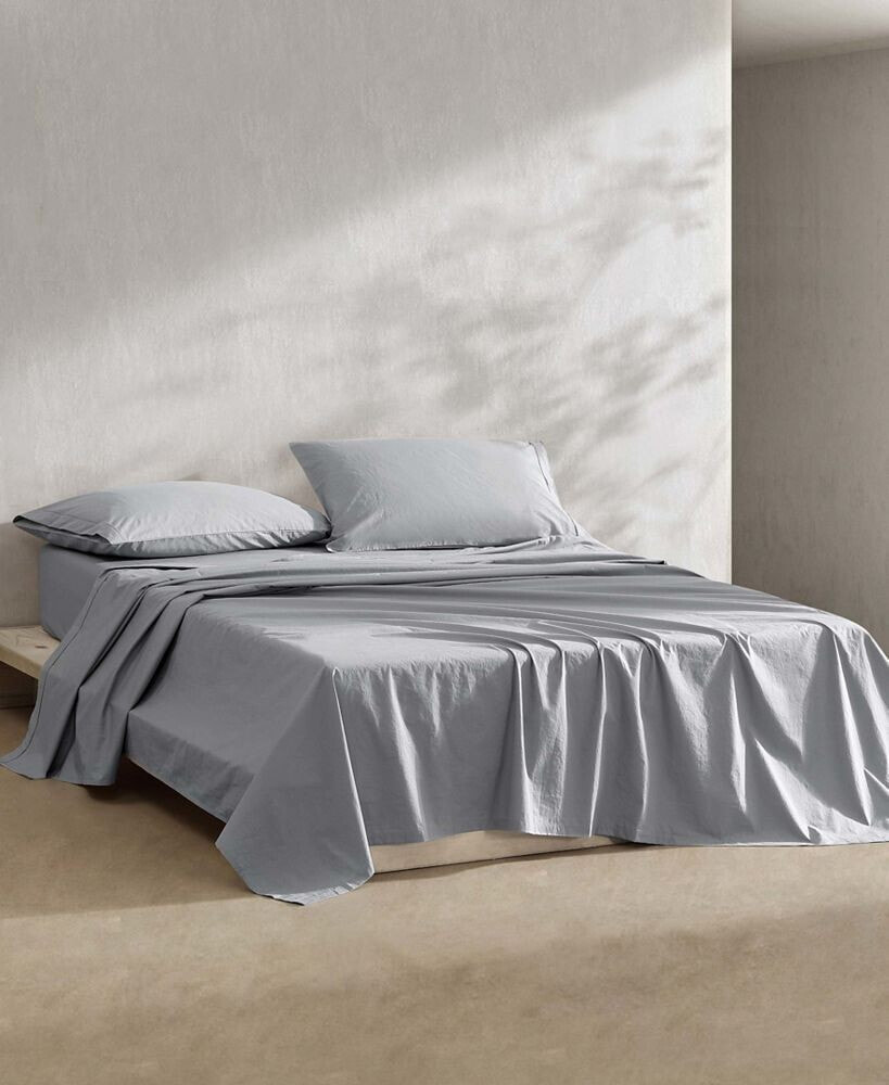 Calvin Klein washed Percale Cotton Solid 4 Piece Sheet Set, Queen