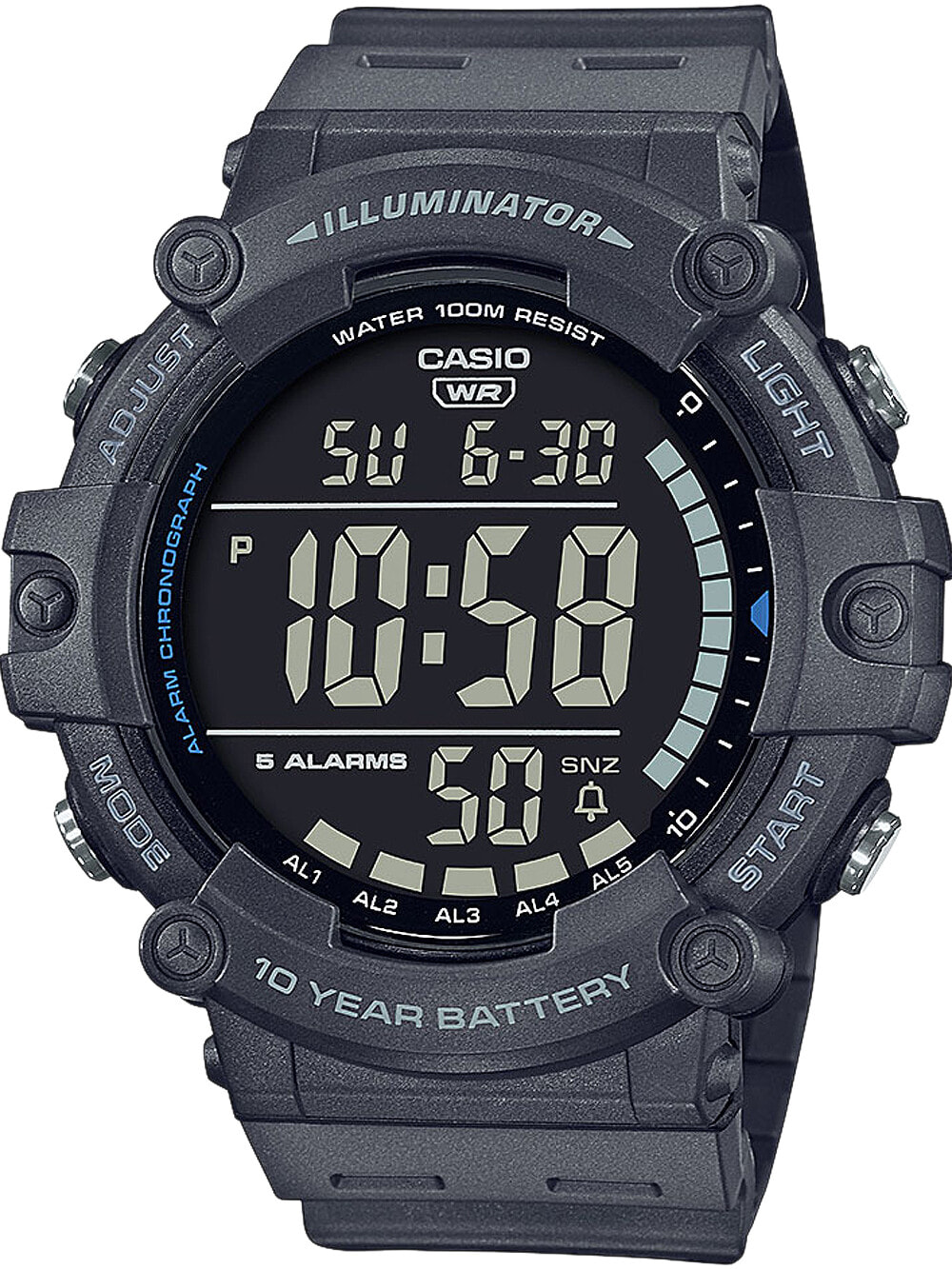 Мужские наручные часы с синим силиконовым ремешком Casio AE-1500WH-8BVEF Collection Herren 50mm 10ATM