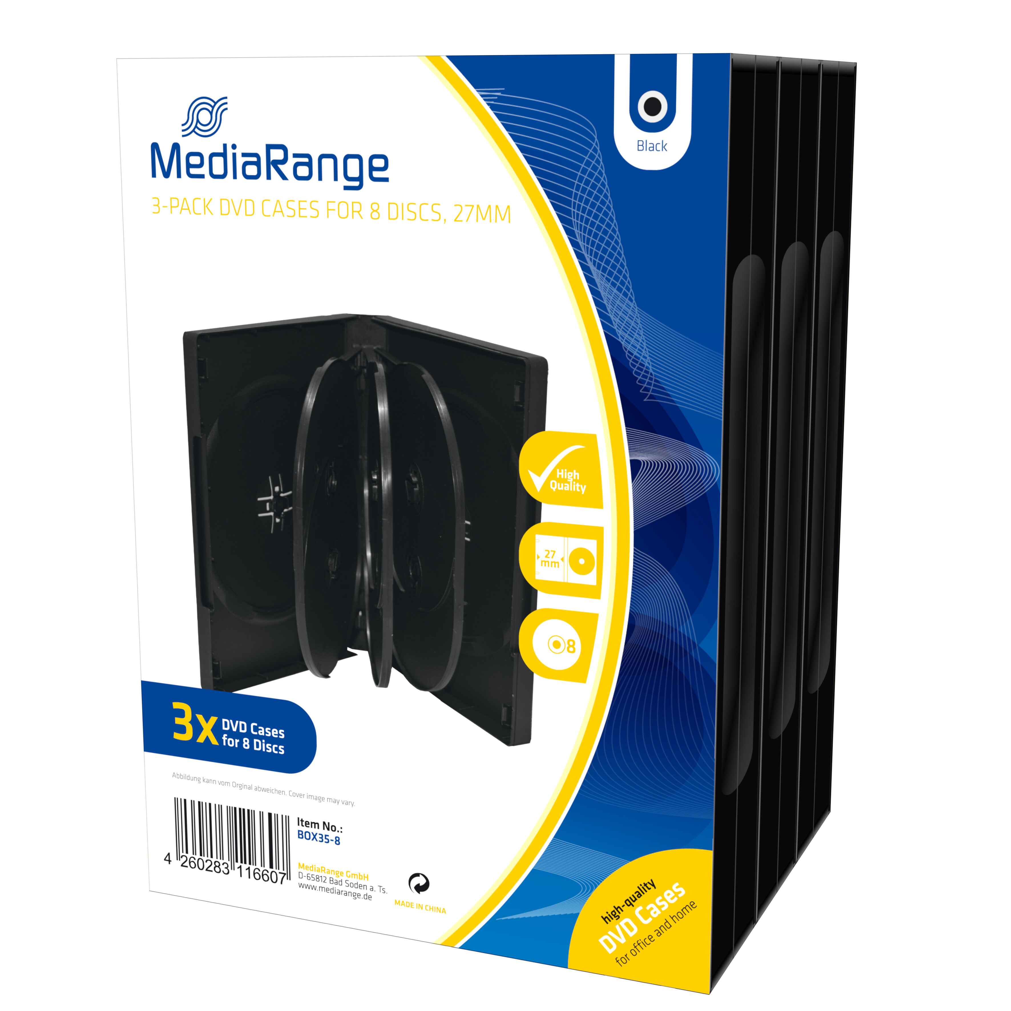 MediaRange BOX35-8 чехлы для оптических дисков Стандартная упаковка 8 диск (ов) Черный