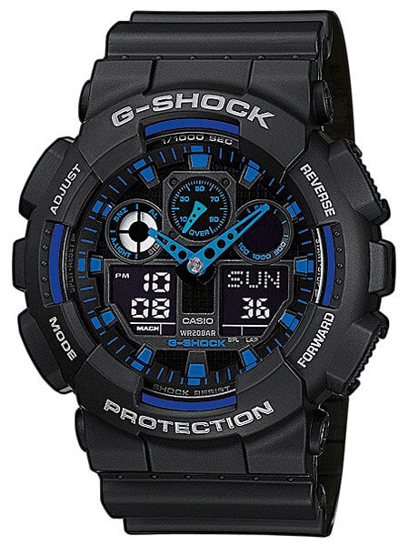 Мужские наручные электронные часы с черным браслетом CASIO GA-100-1A2ER G-SHOCK 51mm 20 ATM