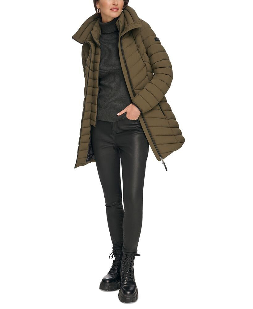 Women's Bibbed Hooded Lightweight Puffer Coat, Created for Macy's