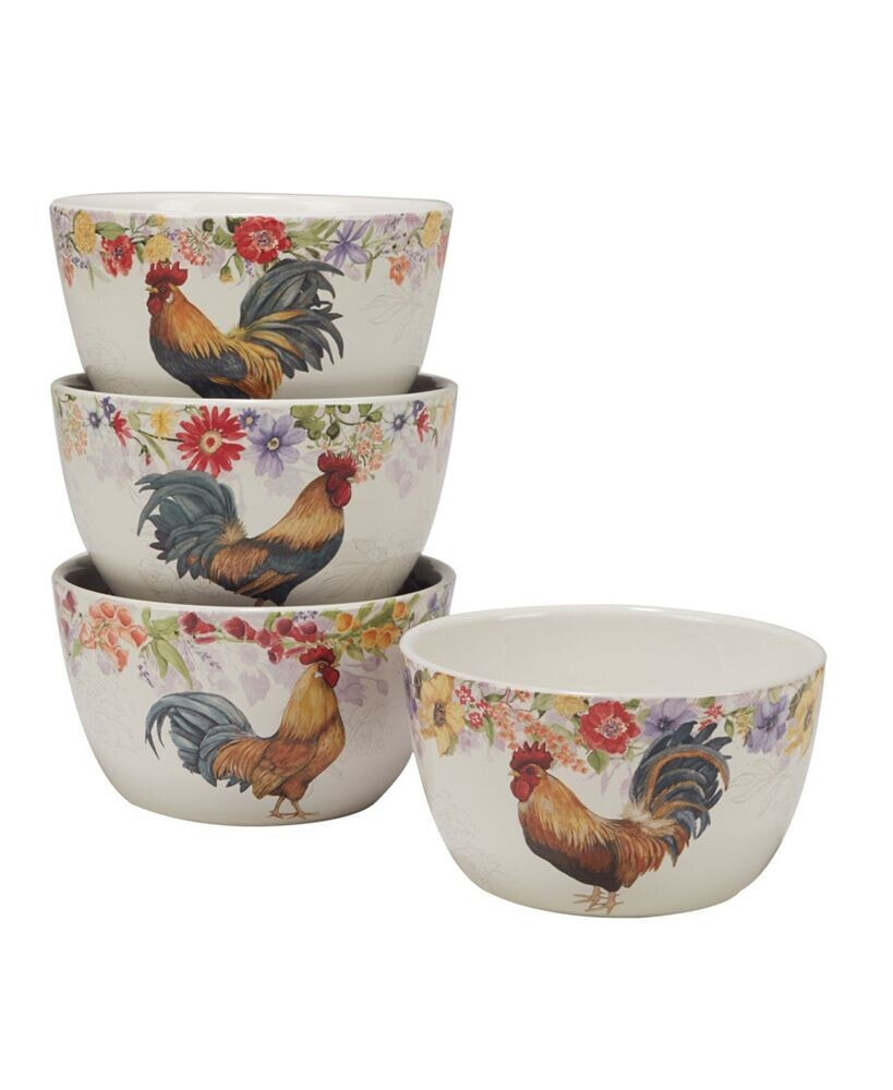 Certified International floral Rooster Set of 4 Ice Cream Bowl
