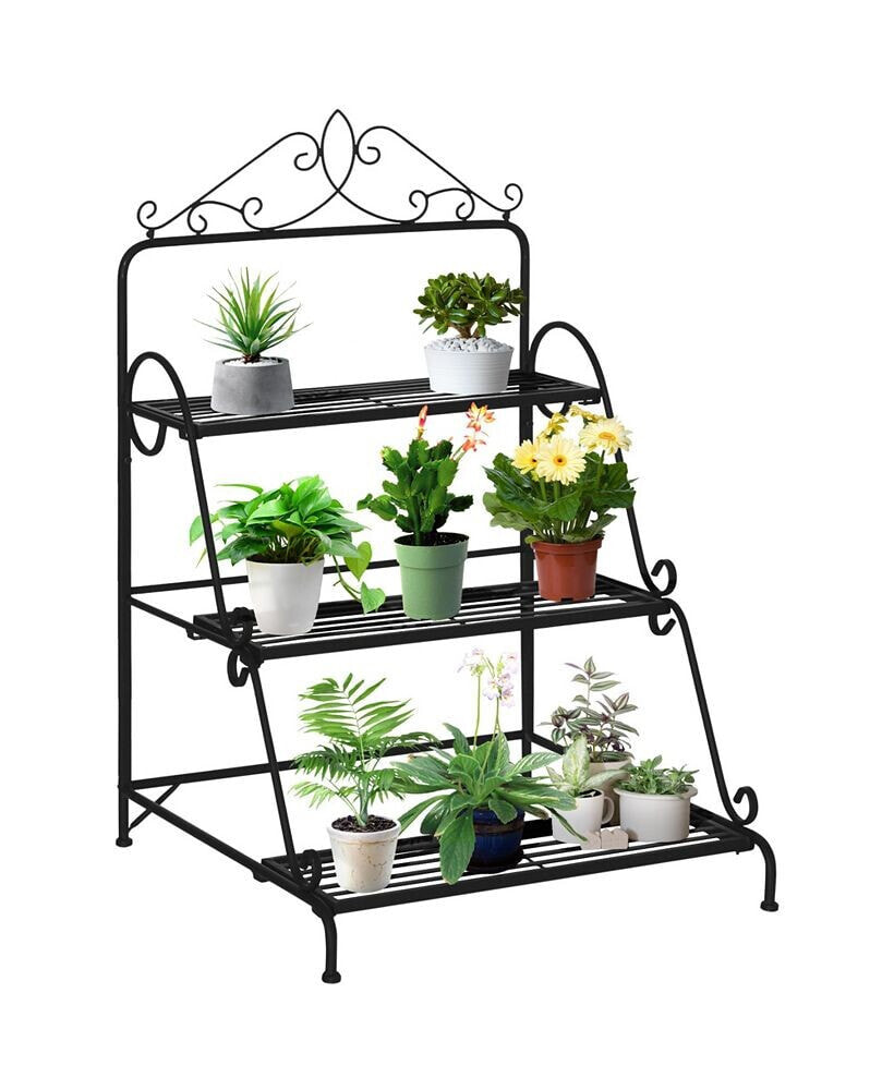 Outsunny 3 Tier Metal Plant Stand Ladder Flower Pot Rack Shelf Indoor & Outdoor
