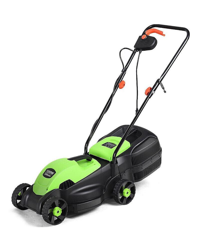 Costway 12 Amp 14-Inch Electric Push Lawn Corded Mower With Grass Bag