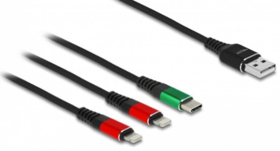 USB Charging Cable 3 in 1 Type-A to 2 x Lightning™ / USB Type-C™ 1 m - 1 m - USB A - USB C/Lightning - USB 2.0 - Black - Green - Red