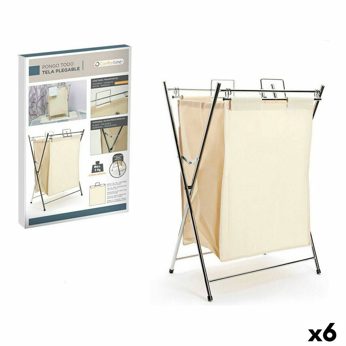 Laundry Basket Confortime Foldable 48 x 35,5 x 67,5 cm (6 Units)