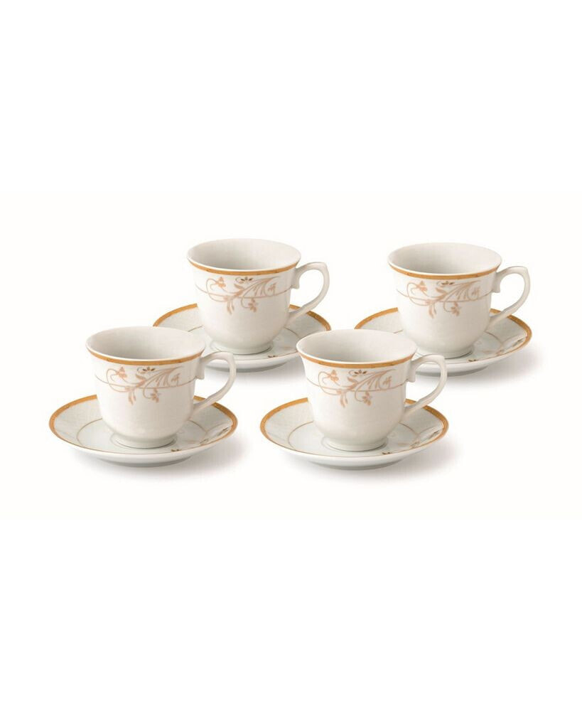 Lorren Home Trends floral 8 Piece 8oz Tea or Coffee Cup and Saucer Set, Service for 4