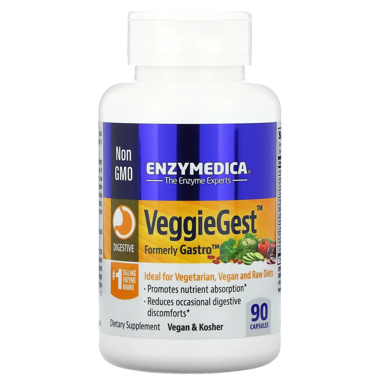 Enzymedica, VeggieGest, (предыдущее название Gastro), 90 капсул