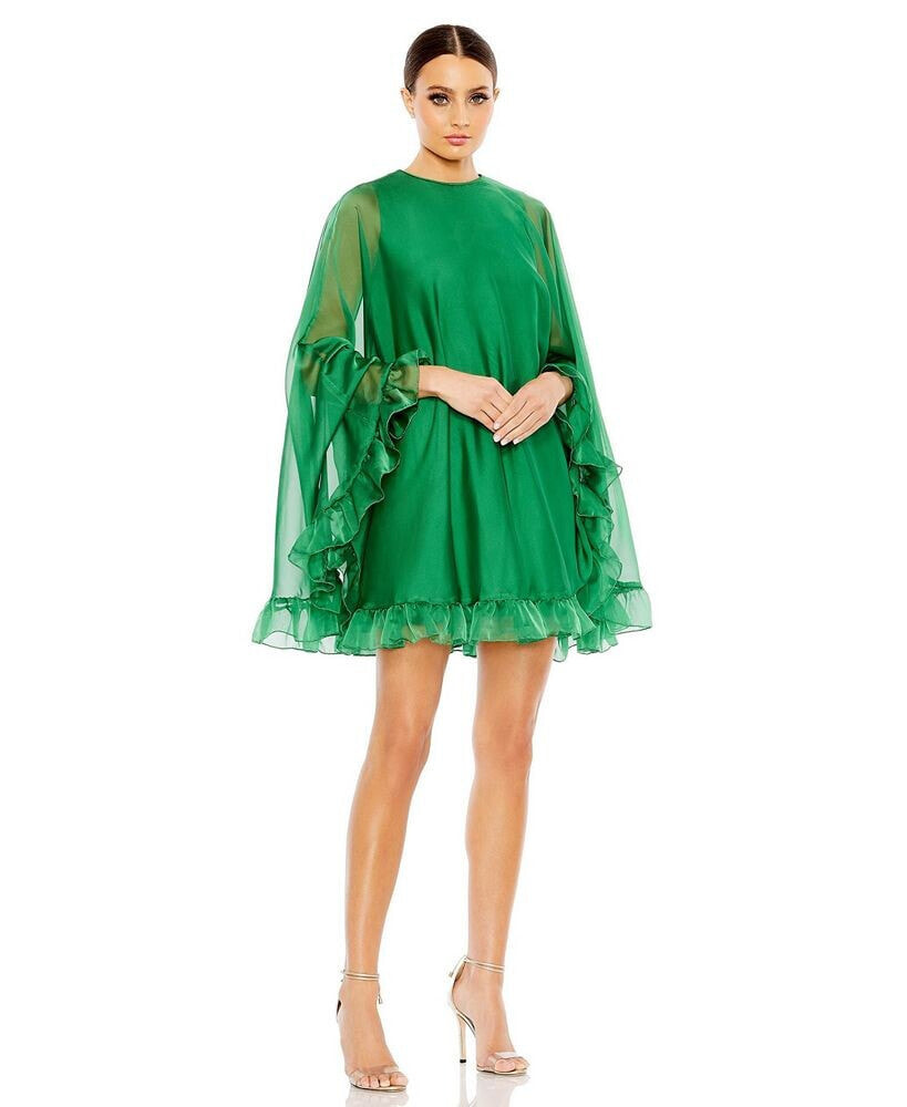 Mac Duggal women's Ieena High Neck Ruffle Hem Cape Mini Dress